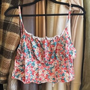 SHEIN Pink Teal Floral Ruffle Cami